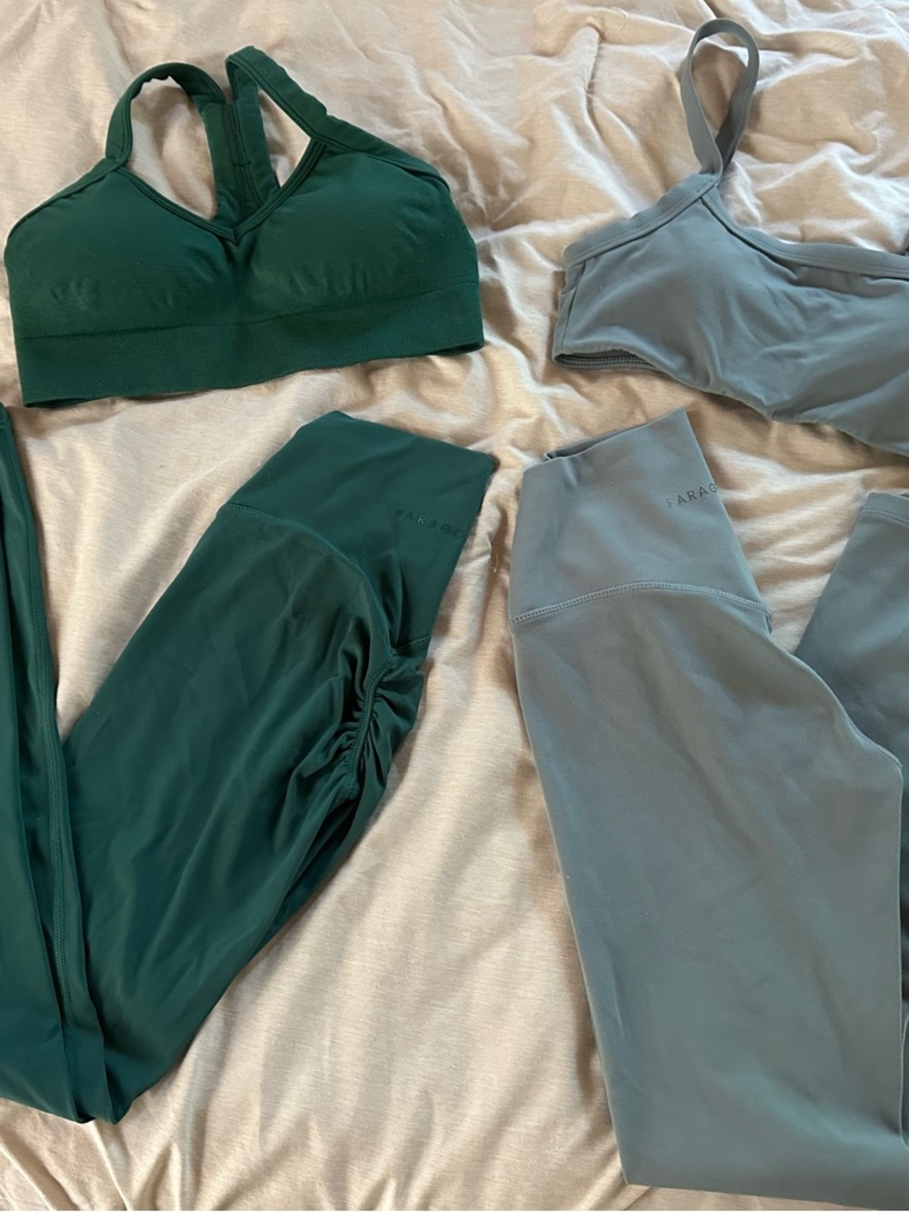 2 Paragon Fitwear Green and Gray Leggings & Sports Bras Sets
